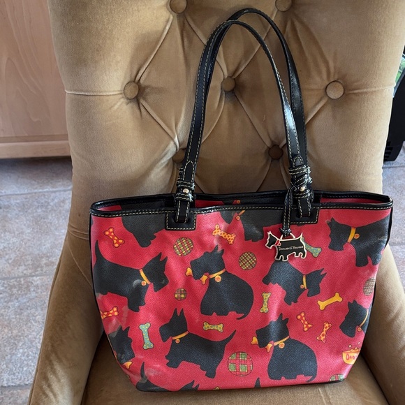 Dooney & Bourke Handbags - Dooney & Bourke Red Black Scottie Dog Print Tote Bag-VINTAGE